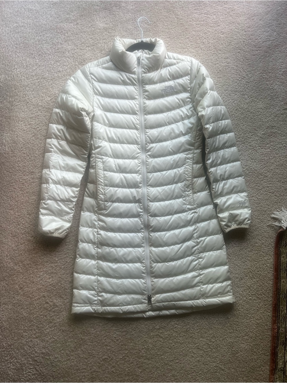 North Face Women’s White Long Puffer Jacket - 700 Goose Down - Size XS